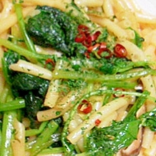 水菜とミツバのぺペロンチーノ